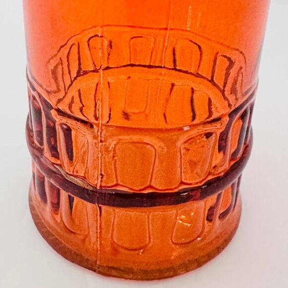 Embossed Design Orange Colored Glass Bottle with Stopper Round EMPTY - Picture 4 of 5